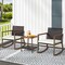 Costway 3 PCS Patio Rattan Rocking Chair Bistro Set Armrest Cushion Table with Storage Shelf Navy/Grey/Off White